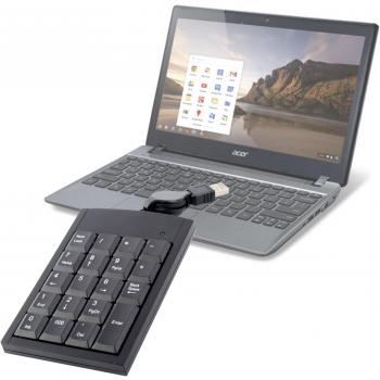 DURAGADGET Teclado Numérico Negro para Acer C7 Chromebook/Acer P3-171-3322Y4G12as / Acer Travelmate P253 Puerto USB Y Cable Retráctil