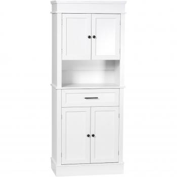 Alacena de Cocina Homcom con 4 Puertas, 1 Cajón y Estante Abierto 74x39,5x183 cm Blanco