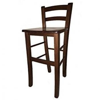 Taburete de Madera Maciza Nogal Oscuro con Respaldo, Altura 67 cm