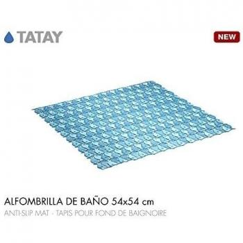 Tatay Alfombra de Bañera Antideslizante de PVC con Ventosas, Resistentes a Moho y Microbios, Anti-Bacteriano, Diseño Piscis, Azul. Medidas 54 x 54 cm