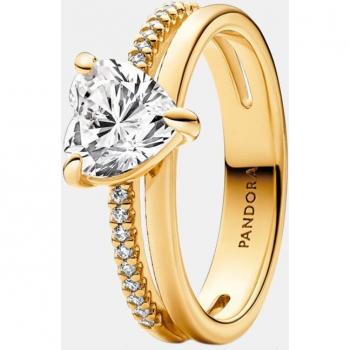 Anillo Doble Banda Corazón en Dorado 48 de Pandora