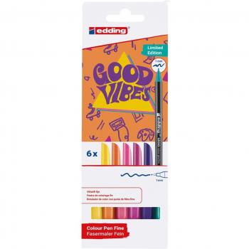 Edding 1200 Good Vibes Set de 6 Rotuladores Punta Fina 1mm Tinta a Base de Agua Colores Variados