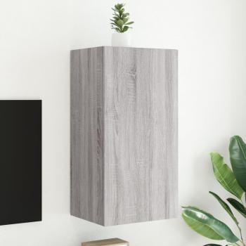 Mueble TV de pared con luces LED Sonoma gris 40,5x35x80 cm