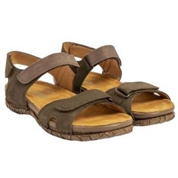 Sandalias Planas Unisex de Piel El Naturalista Tabernas Verde Marrón con Velcro (44)