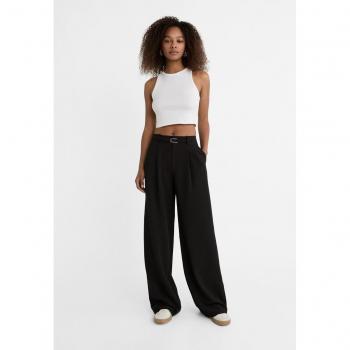 Stradivarius Smart Wide-Leg Trousers with Buckle Detail in Black