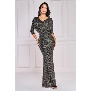 Goddiva Sequin Cowl Maxi Dress - Black