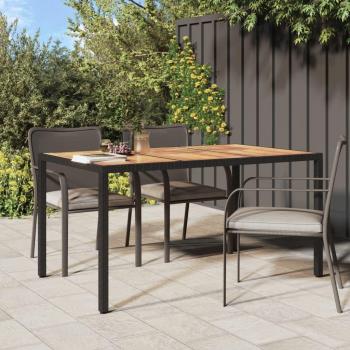 Black Poly Rattan and Acacia Wood Garden Table 59.1x35.4x29.5