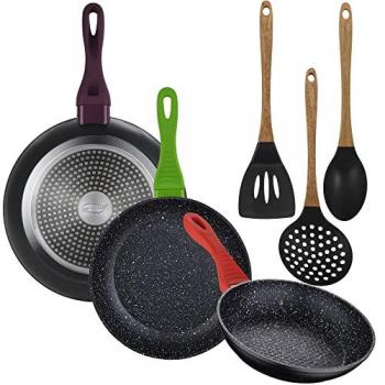 Pack de 3 Sartenes de Aluminio Forjado (20/24/28 cm) + Set de 3 Utensilios de Cocina en Silicona - SAN IGNACIO
