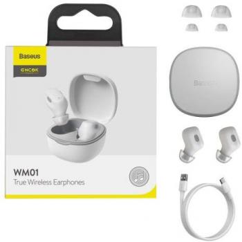Baseus Encok WM01 Auriculares Inalámbricos Bluetooth 5.3 True Wireless con Base de Carga, Autonomía de 5 horas, Color Blanco