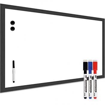 MP - Pizarra Blanca Magnética on Marco de Madera Negra Resistente Fácil de Borrar+Rotulador. Ideal para Colegios, Tiendas, Hogares y Oficinas. Fácil Instalación, Pizarra Blanca Pared 40x30cm