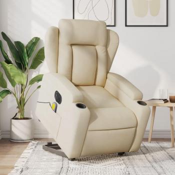 Sillón de masaje eléctrico reclinable elevable tela crema Vidaxl