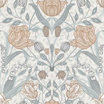 Tulip Damask Wallpaper in White/Grey/Pink