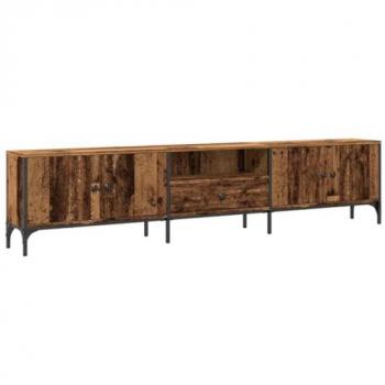Mueble TV con cajón de madera ingeniería envejecida, dimensiones 200x25x44 cm, ideal como mueble multimedia, armario auxiliar y aparador para equipos de música