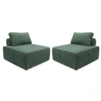 Set de 2 sillones modulares de pana verde con cojín, 90x90x40 cm
