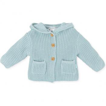 Chaqueta de bebé niño Tutto Piccolo en verde mar con abertura delantera y botones