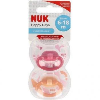 Chupete de silicona NUK Classic Happy Days 6-18 Meses, 2 unidades