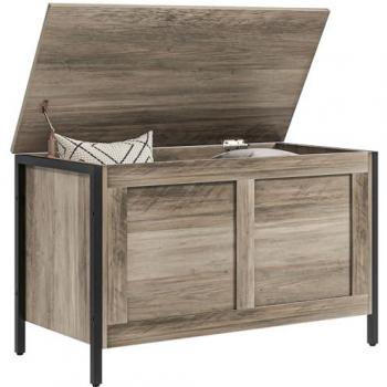 HOMCOM Baúl de Almacenaje para Dormitorio 95 L Puff de Almacenaje con Tapa Banco de Almacenaje Versátil con Bisagra de Seguridad 80x40x49 cm Marrón Grisáceo
