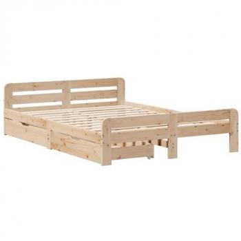 Cama sin colchón 140x190 cm en madera maciza de pino, estructura de cama, marco de cama, somier, muebles de dormitorio, color marrón