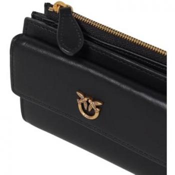 Pinko Compact Black Leather Wallet for Women, One Size