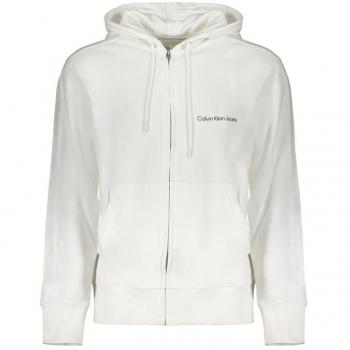 Calvin Klein Men's White Hooded Zip Sweatshirt with Logo - Size M
