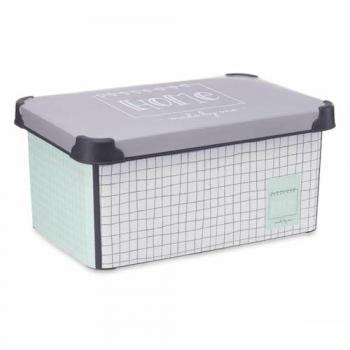 Caja de Almacenaje KIPIT Home Cuadriculado Gris Plástico 10 L, dimensiones 23,5 x 16,5 x 35 cm, incluye tapa y disponible en un paquete de 12 unidades