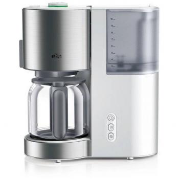 Cafetera eléctrica Braun KF 5120 WH con filtro, capacidad para 10 tazas, 1000W, AromaSelect y programa de limpieza en blanco/acero inoxidable