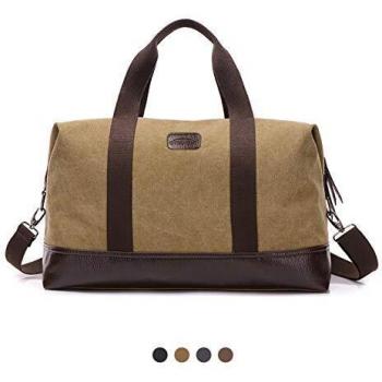 Overmont Bolsa de Viaje Vintage Bolsa de Hombro Maletín de Cuero de Lona Portátil Bolso para Trabajo con Varios Bolsillos para Excursión Actividades al Aire Libre Color Caqui/Negro/Gris/marrón