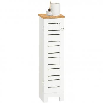 SoBuy Portarrollos de papel higiénico para baño con 3 estantes y 1 puerta, color blanco, dimensiones 20 x 18 x 75 cm