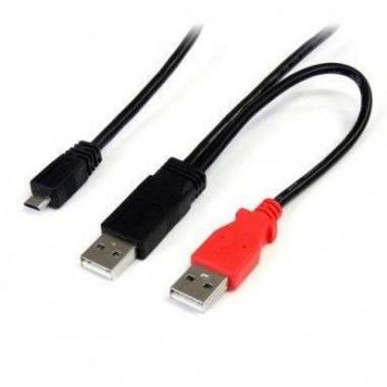 StarTech.com USB2HAUBY3 Cable de 91cm USB 2.0 en Y para Discos Duros Externos - Micro B a 2x USB A, Macho/Macho, Negro