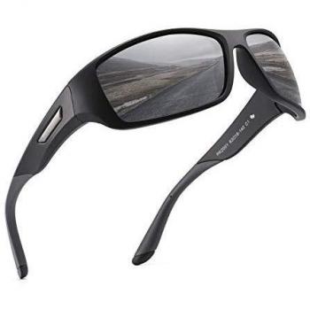 PUKCLAR Gafas de Sol Hombre Polarizadas, Deportivas, para Ciclismo, para Mujer, Protecci¨®n UV400, Cat 3 CE C1 Marco Negro / Cat 3 Gris L