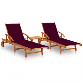 Tumbonas de madera maciza de acacia con mesa y cojines 2 uds - Día y Noche / Vidaxl