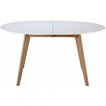 Mesa extensible oval blanca y madera clara L150-200 LEENA
