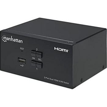 MUX KVM MANHATTAN 153522 con Soporte para Doble Monitor HDMI, Resolución 4K@30MHz, Conexión USB 2.0 y Audio integrado