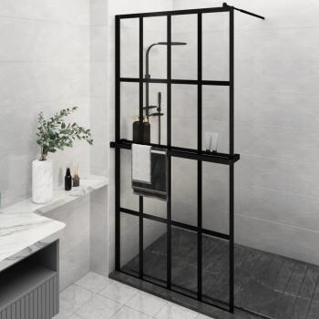 Mampara de ducha con estante de vidrio ESG y aluminio negro 118x190 cm