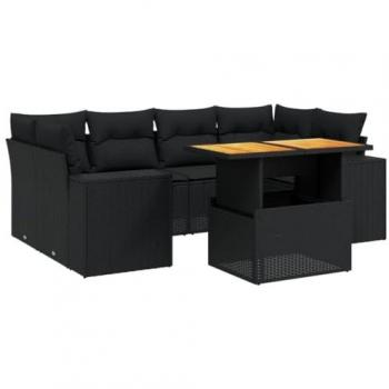 Set de comedor de jardín 7 pzas y cojines ratán sintético negro