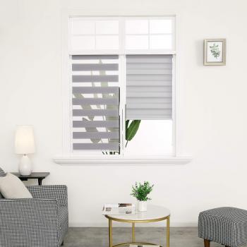Deconovo Estor Enrollable Doble Tejido Noche y Día Persiana Enrollable para Ventanas y Puertas 100x150cm Gris Claro