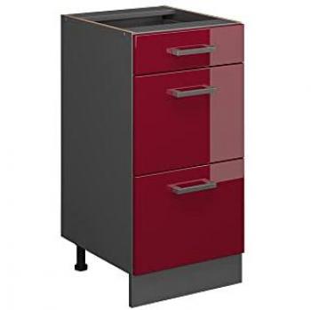 Mueble bajo de cocina R-Line, Rojo Burdeos alto brillo, 40 cm con tapa de Mármol Vicco