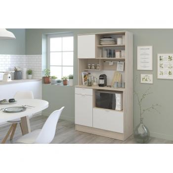 Buffet Socool 100x185 cm, Alacena de Cocina con Gran Capacidad de Almacenamiento, Fabricado en Europa, Diseño Moderno en Blanco y Roble