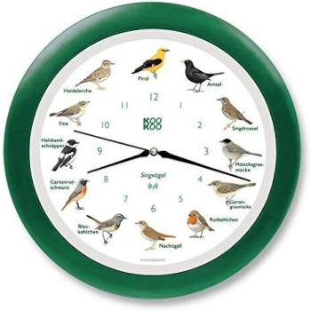 KOOKOO Singvögel RC Verde, Reloj de Pared con 12 pájaros cantores, nativos, grabaciones Originales de la Naturaleza