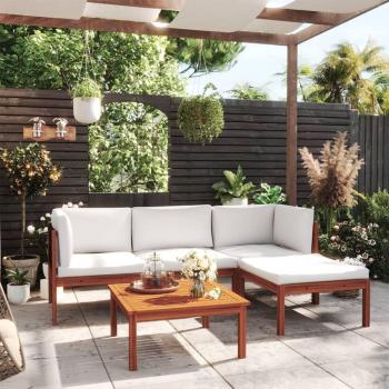 5 Piece Cream Cushioned Acacia Wood Garden Lounge Set