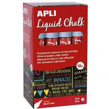 Apli Liquid Chalk Punta Redonda Rotuladores de Tiza Borrable, 5,5 mm , Azul, 12 Unidades