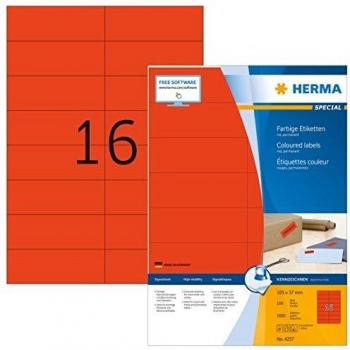 Etiquetas HERMA 4257 Rojas 105 x 37 mm, Papel Mate, Paquete de 100 Hojas (1600 Etiquetas)
