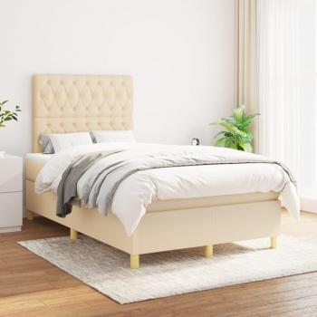 Cama box spring con colchón de muelles color crema 120x200 cm tela