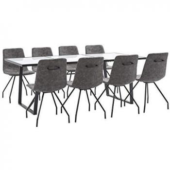 vidaXL Juego de Comedor 9 Piezas de Cuero Sintético Mobiliario Interior Casa Hogar Robusto Duradero Resistente Funcional Práctico Útil Marrón Oscuro