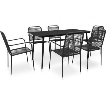 vidaXL 7 Piece Garden Dining Set Cotton Rope and Steel Black