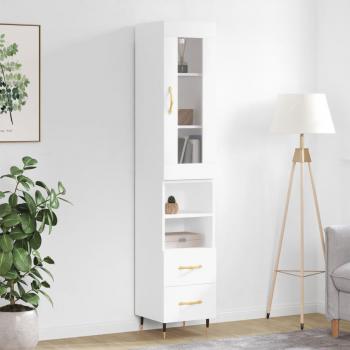 Aparador alto de madera multicapa blanco pulido 34,5x34x180 cm
