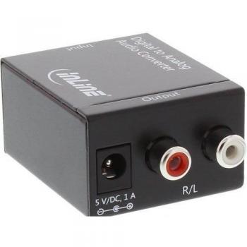 Convertidor de Audio Digital a Analógico InLine, Adaptador Toslink y RCA Estéreo, Color Negro