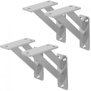 Set de 4 Soportes de Estante Triangulares de Aluminio Plateado 120x120mm Estilo Industrial para Estantería de Pared y Proyectos DIY