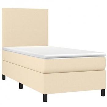 Cama box spring con colchón y luces LED tela crema 90x200 cm