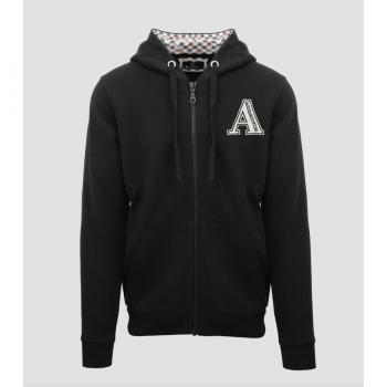Aquascutum Men's Classic Large A Logo Black Zip-Up Hoodie - Size Small